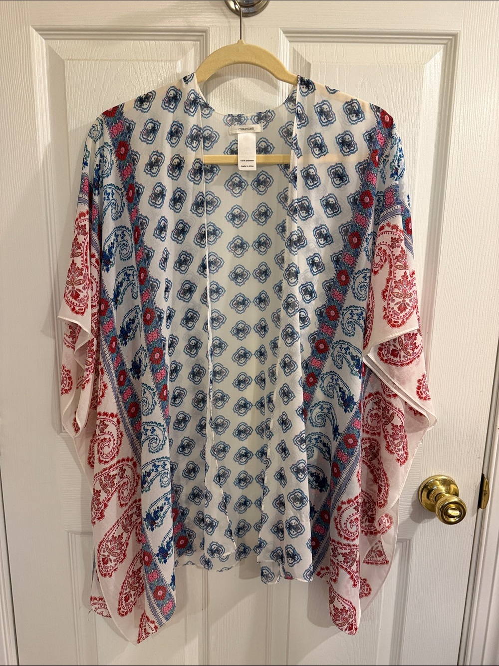 Maurices Red and Blue Patterned Kimono Top